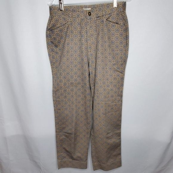 Liz Claiborne Tabitha All-Over Medallion Print Straight Leg Pants Tan Blue 10 - Picture 1 of 5